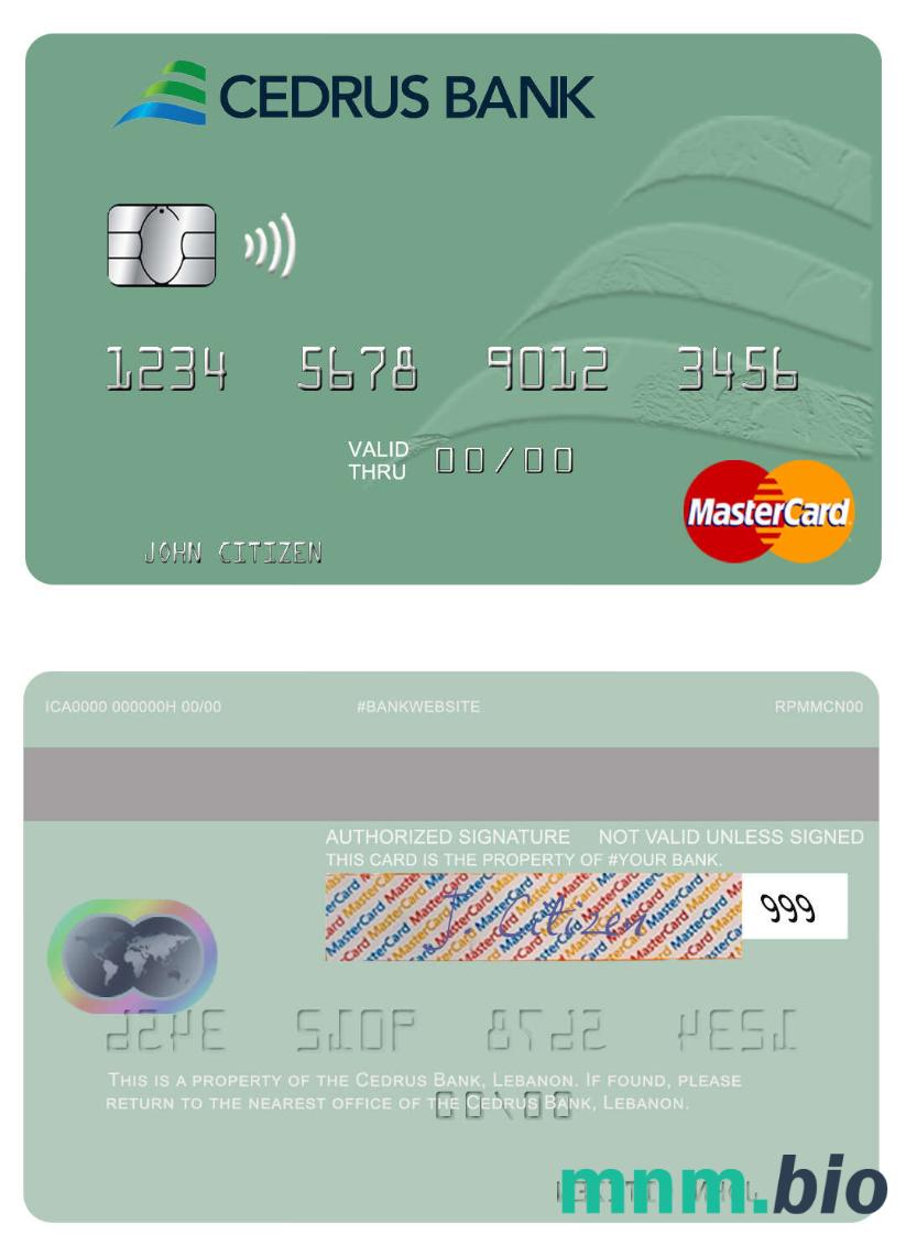Lebanon Cedrus Bank przykład karty mastercard w formacie PSD